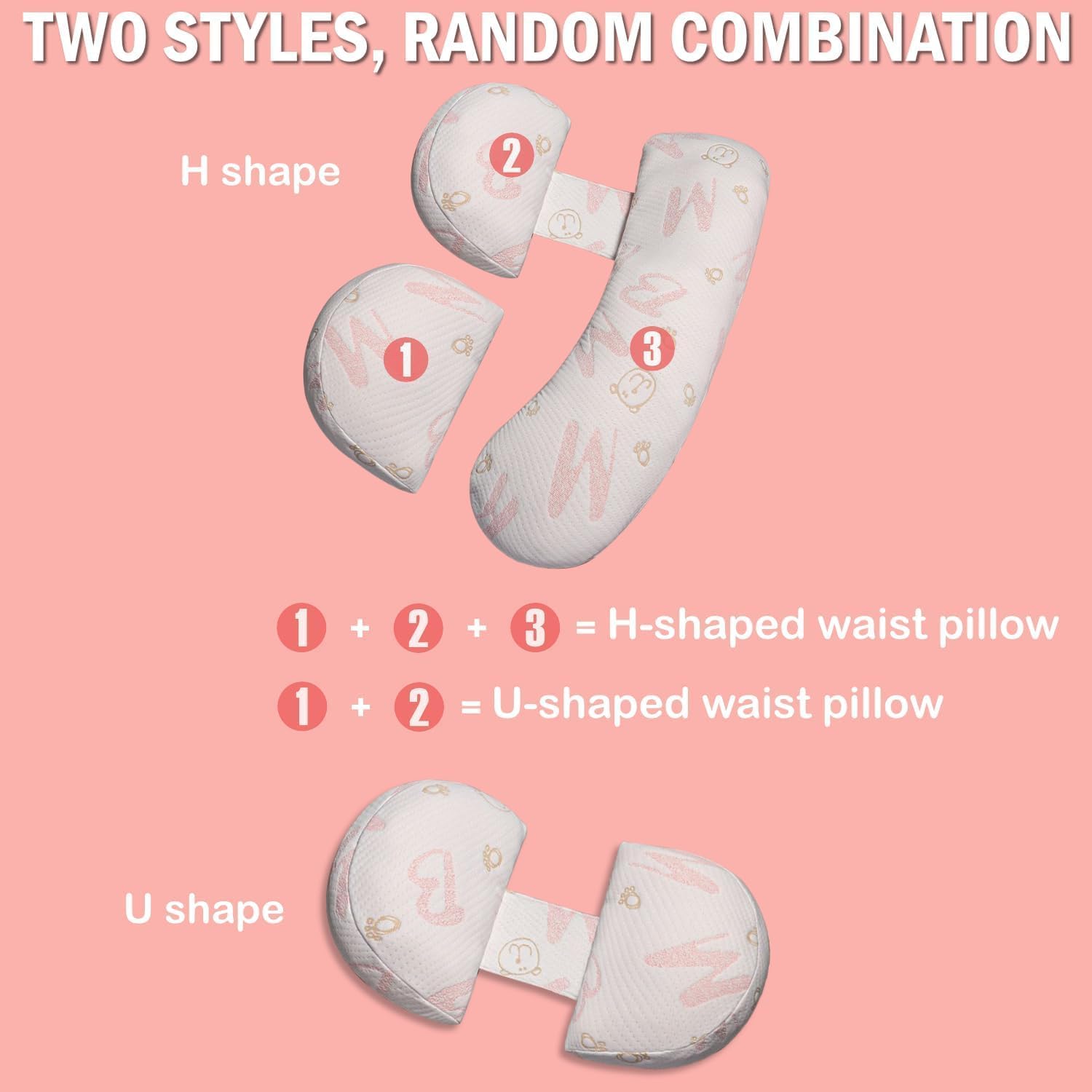 Pregnancy Maternity Pillow for Sleeping, Support for HIPS, Backs, Legs, with Detachable and Adjustable Cover (Pink)