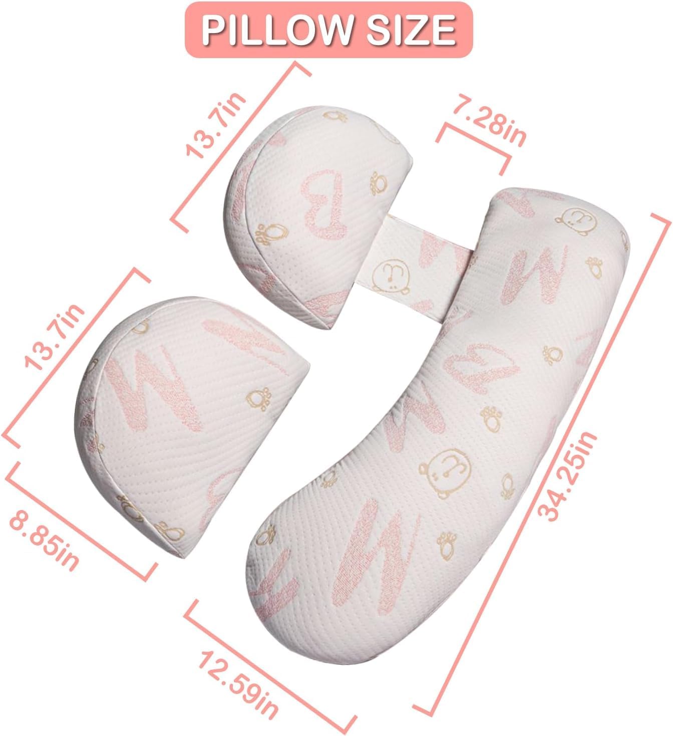 Pregnancy Maternity Pillow for Sleeping, Support for HIPS, Backs, Legs, with Detachable and Adjustable Cover (Pink)