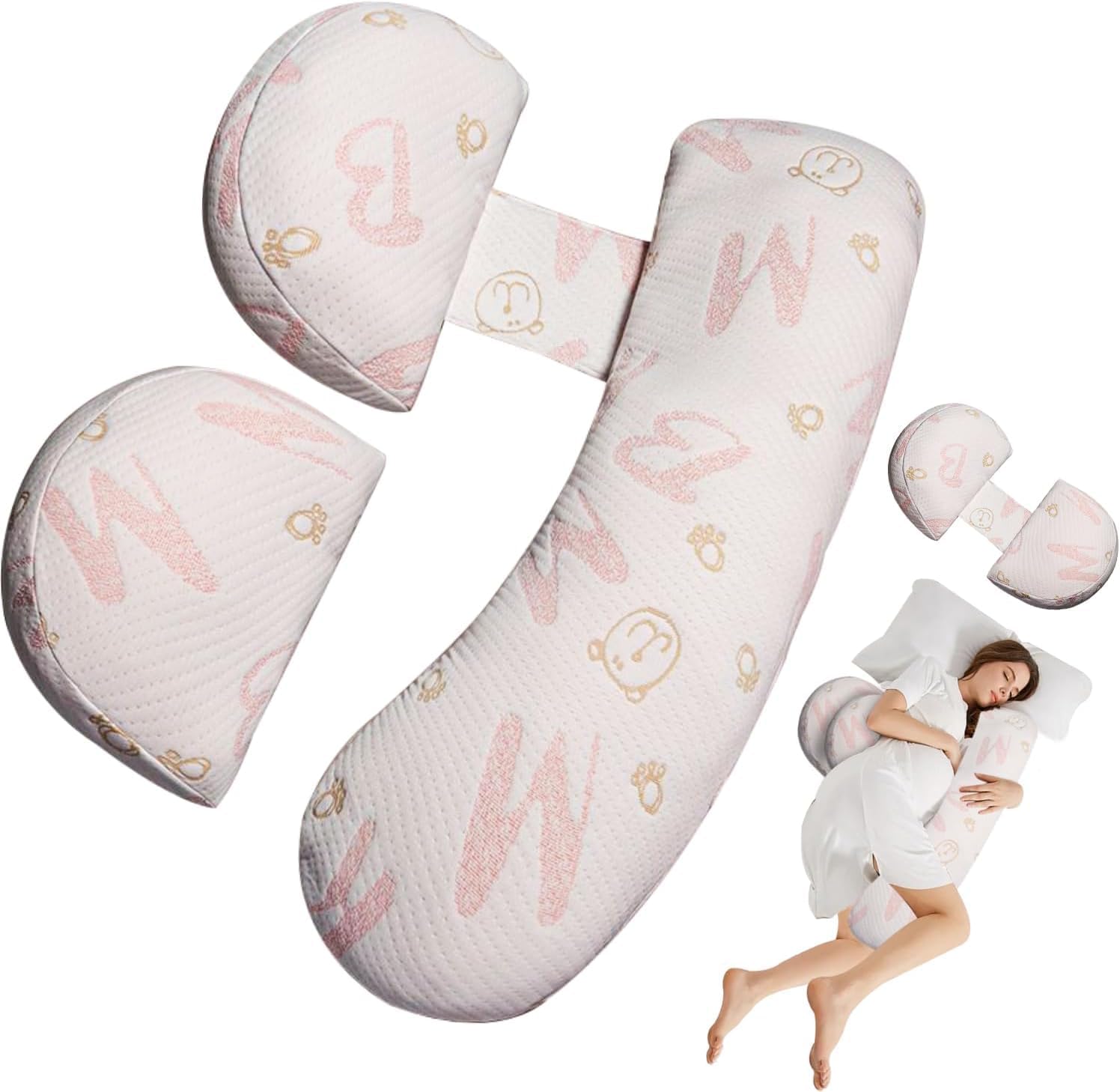 Pregnancy Maternity Pillow for Sleeping, Support for HIPS, Backs, Legs, with Detachable and Adjustable Cover (Pink)