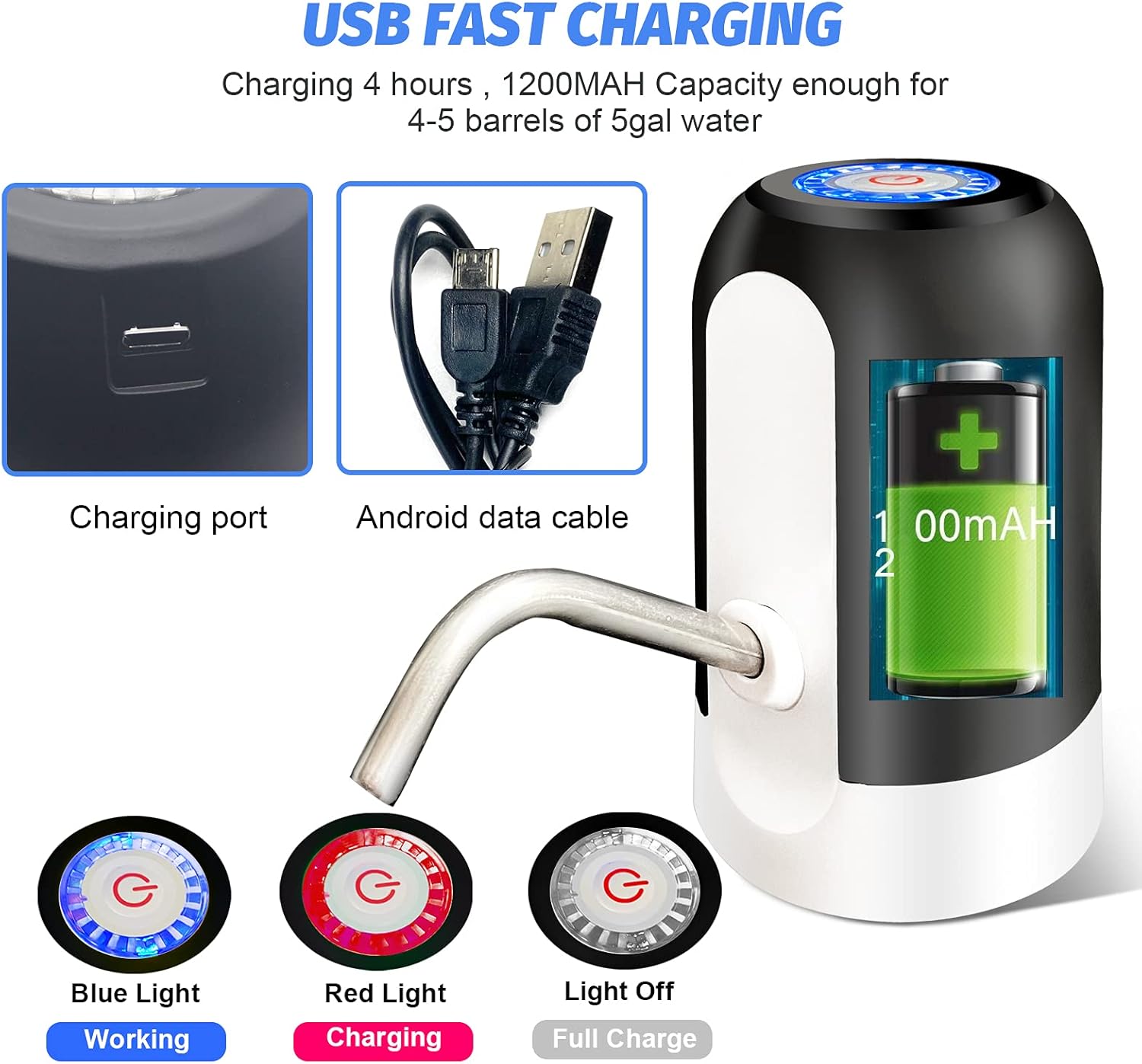 SKY-TOUCH Automatic Water Dispenser, USB Rechargeable Bottle Drinking Water Radio Water Pump, Black