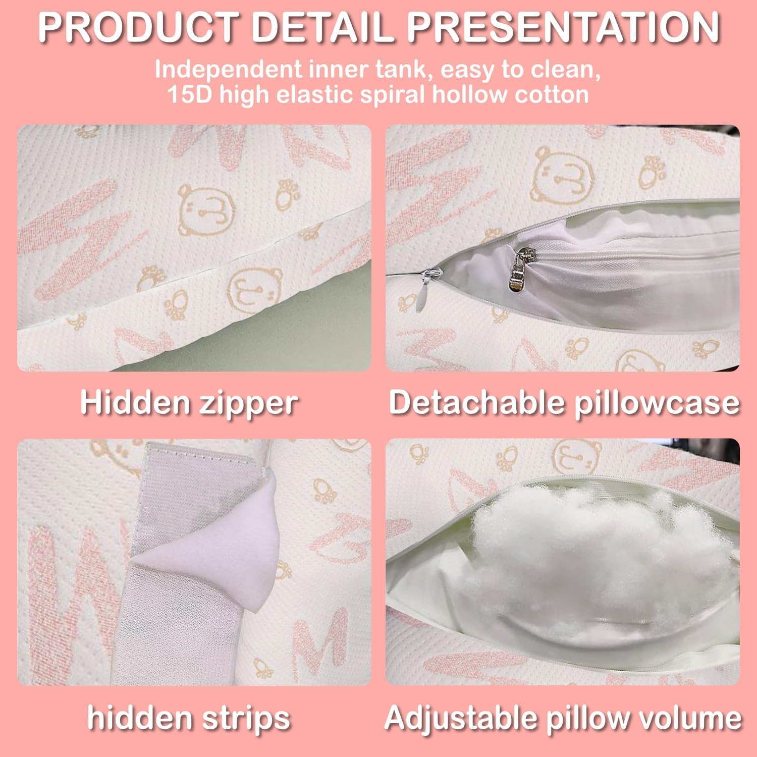 Pregnancy Maternity Pillow for Sleeping, Support for HIPS, Backs, Legs, with Detachable and Adjustable Cover (Pink)