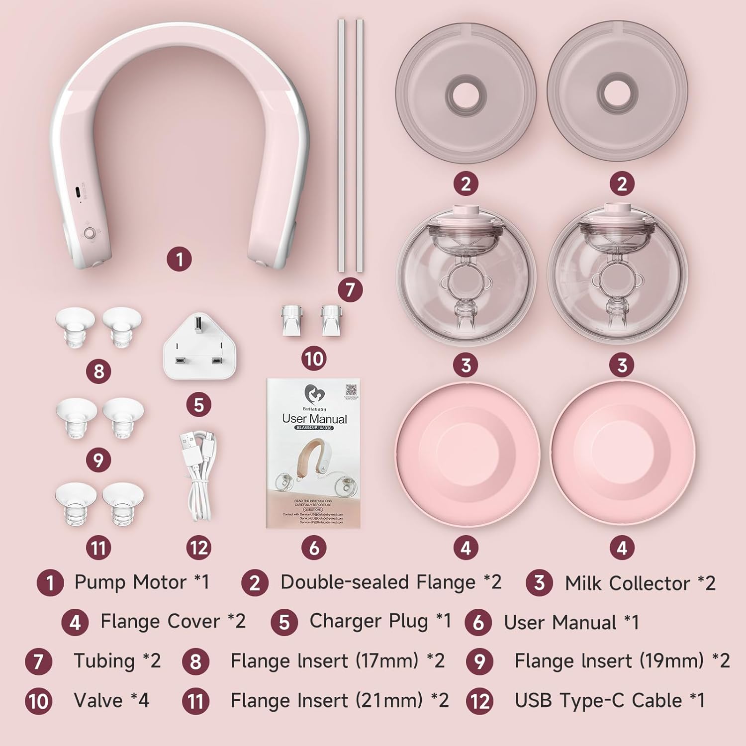 Bellababy wearable double breast pump with neck-hanging heating tech. 3 modes, 9 suction levels, 24mm flanges. Hands-free, quiet, leak-proof, and portable for discreet pumping.